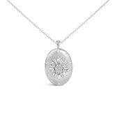Sterling Silver 3/8 Cttw Diamond Puffed Oval Medallion Pendant Necklace