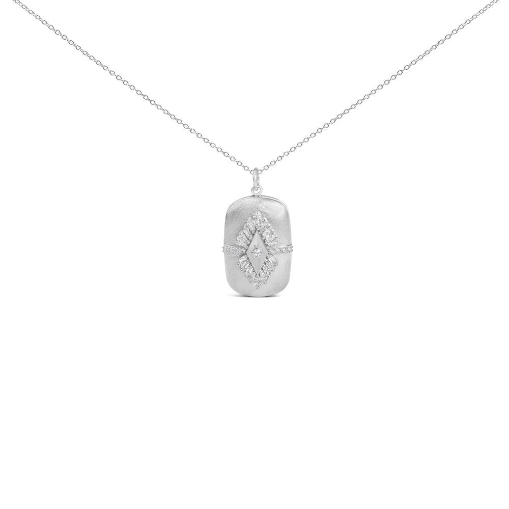 Sterling Silver 3/8 Cttw Diamond Puffed Medallion Design Pendant Necklace