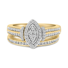 14K Yellow Gold Plated Sterling Silver 1/2 Cttw Marquise Cluster Diamond Bridal Set