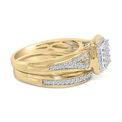 14K Yellow Gold Plated Sterling Silver 1/2 Cttw Diamond Square Cluster Bridal Set