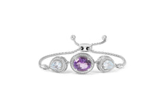 .925 Sterling Silver Oval Amethyst and Pear Blue Topaz with Diamond Accent Lariat 4”-10” Adjustable Bolo Bracelet (H-I Color, SI1-SI2 Clarity)