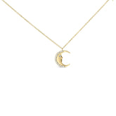 14K Yellow Gold 1/10 Cttw Diamond Crescent Man on the Moon 18" Pendant Necklace (H-I Color, SI1-SI2 Clarity)