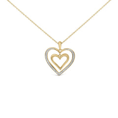 24 KT Gold Vermeil Diamond Accent Double Heart Pendant Necklace