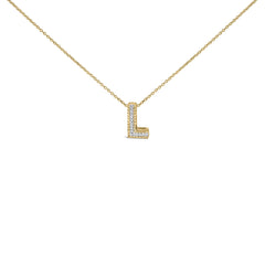 Yellow Gold Vermeil .925 Sterling Silver Diamond Accent "A-Z" Initial Bubble Pendant Necklace