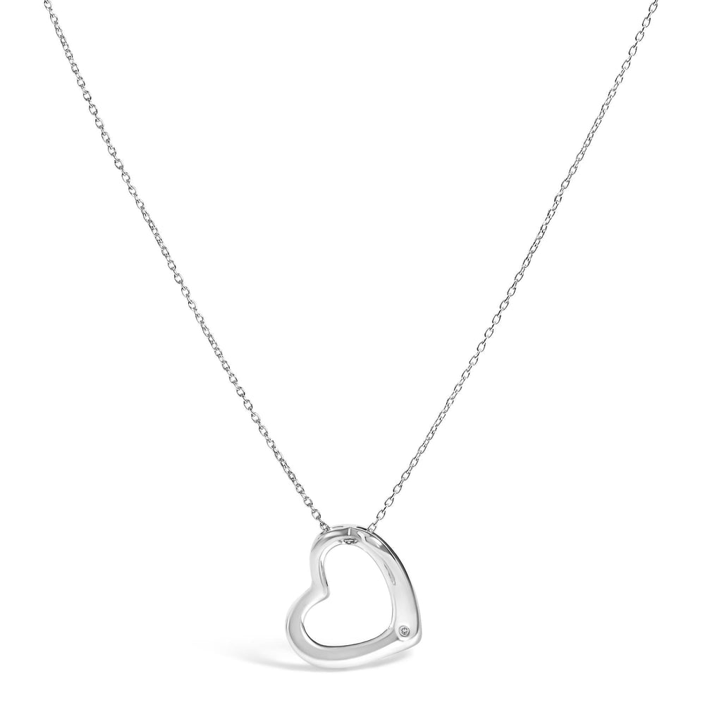 Sterling Silver Bezel Set Diamond Accent Heart Pendant Necklace