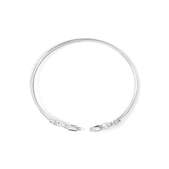 .925 Sterling Silver 8X4MM Marquise Purple Amethyst and Diamond Accent Fleur Di Lis Open Cuff Bangle (I-J Color, I1-I2 Clarity) - 7"