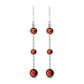.925 Sterling Silver Graduating Bezel Set Red Garnet Dangle Earring