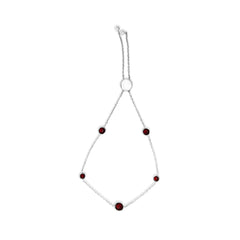 .925 Sterling Silver Bezel Set Red Garnet 5 Station Adjustable Bolo Bracelet