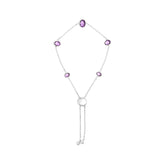 .925 Sterling Silver Bezel Set Purple Amethyst 5 Station Adjustable Bolo Bracelet