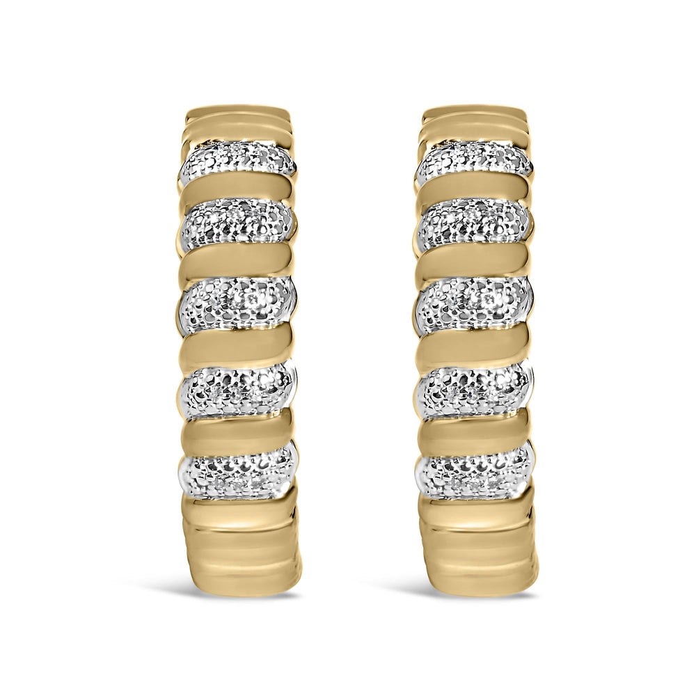 Gold Vermeil 1/10 Cttw Diamond Ribbed Design Hoop Earrings