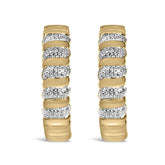 Gold Vermeil 1/10 Cttw Diamond Ribbed Design Hoop Earrings