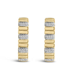 Gold Vermeil 1/10 Cttw Diamond Bold Ribbed Hoop Earring