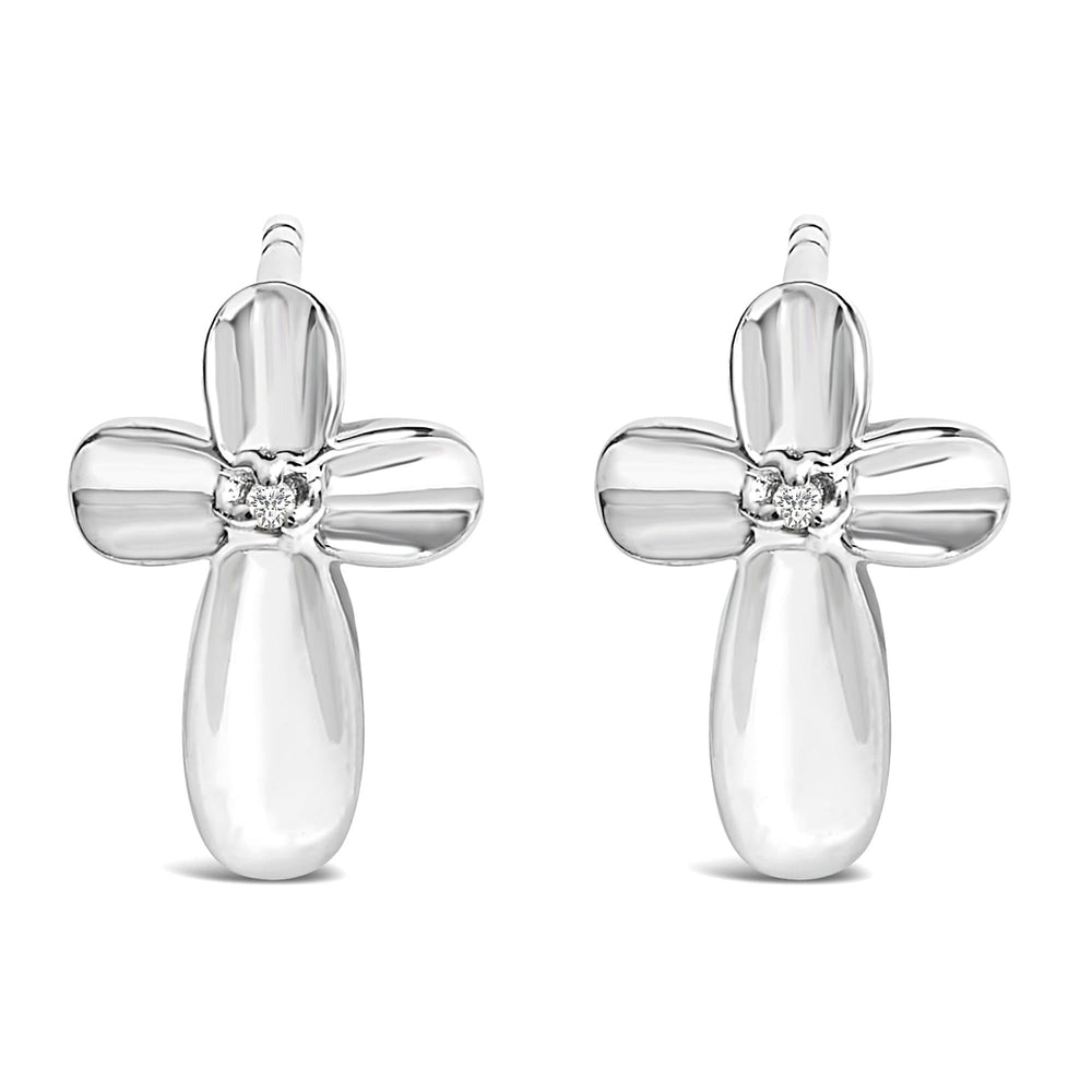 .925 Sterling Silver Prong Set Diamond Accent Floral Cross Stud Earring (I-J Color, I1-I2 Clarity)