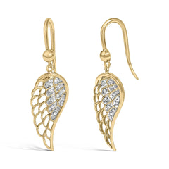 Gold Vermeil Diamond Accent Angel Wing Drop Earring