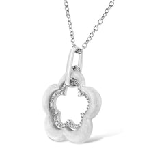 Matte Finished .925 Sterling Silver Diamond Accent Double Flower Shape 18" Satin Finished Pendant Necklace (I-J Color, I1-I2 Clarity)