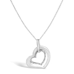 Sterling Silver Diamond Accent Matte Finish Heart Pendant Necklace