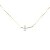 24 KT Gold Vermeil Diamond Accent Cross Bar Necklace