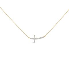 24 KT Gold Vermeil Diamond Accent Cross Bar Necklace