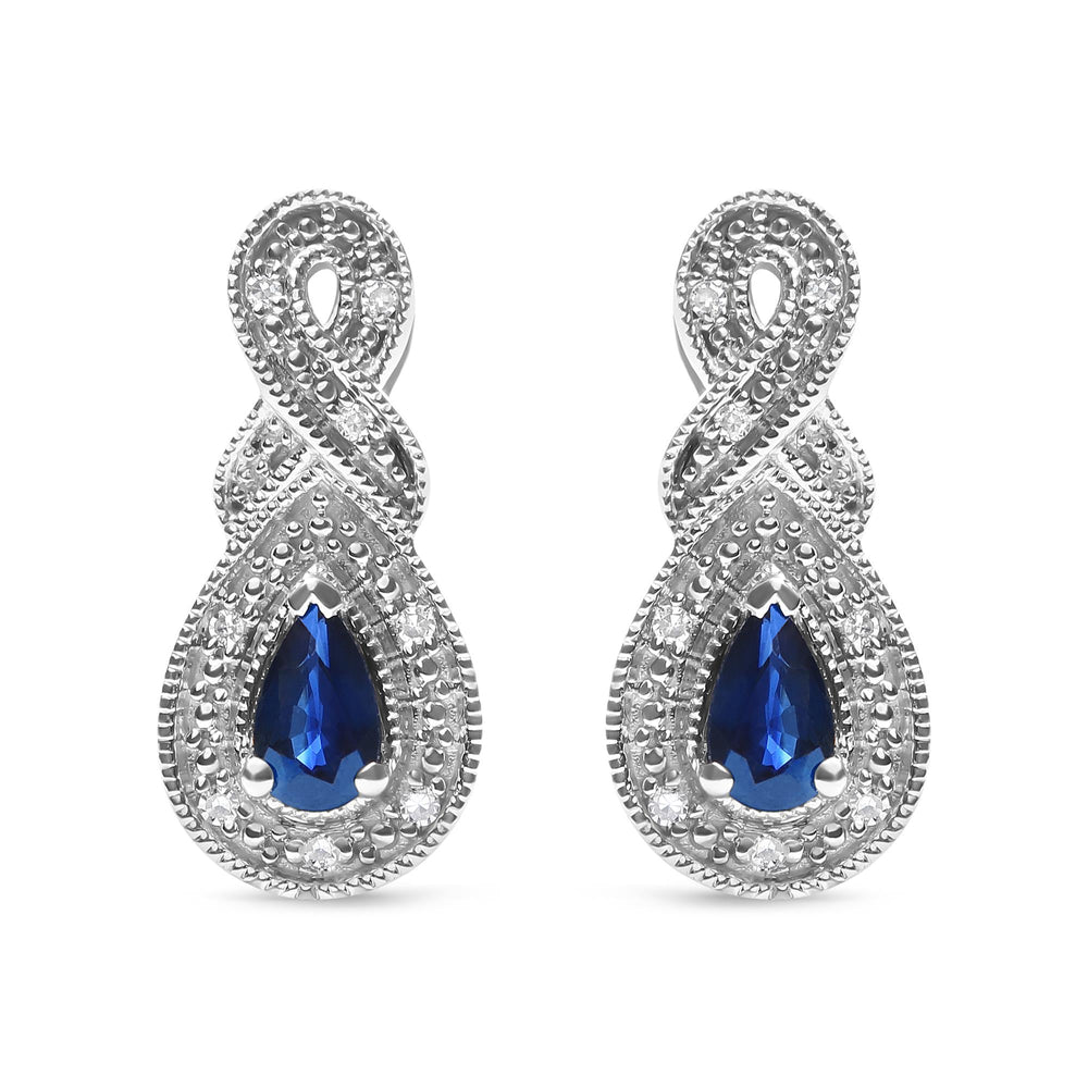 .925 Sterling Silver 4.5 x 3mm Pear Sapphire Gemstone and Diamond Accent Infinity Drop Stud Earrings (H-I Color, SI1-SI2 Clarity)