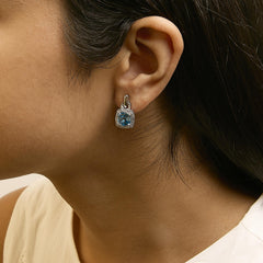 Sterling Silver Cushion Cut Blue Topaz and Diamond Accent Geometric Dangle Earrings
