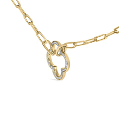 Gold Vermeil 1/10 Cttw Diamond Paperclip Chain Clover Pendant Necklace
