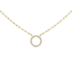 Gold Vermeil 1/10 Cttw Diamond Paperclip Chain Circle Pendant Necklace