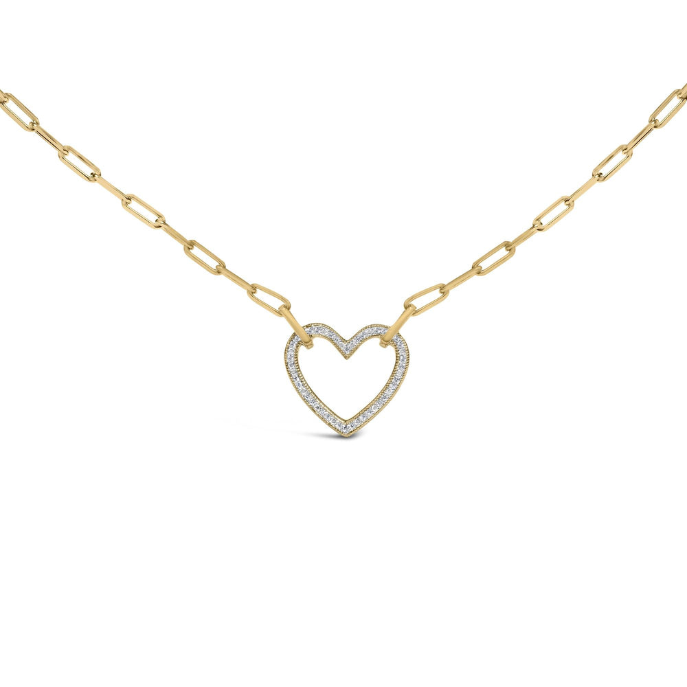 Gold Vermeil 1/10 Cttw Diamond Paperclip Chain Heart Pendant Necklace
