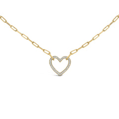 Gold Vermeil 1/10 Cttw Diamond Paperclip Chain Heart Pendant Necklace
