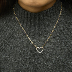 Gold Vermeil 1/10 Cttw Diamond Paperclip Chain Heart Pendant Necklace