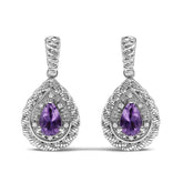 Sterling Silver Pear Cut Amethyst and Diamond Accent Teardrop Drop Earrings