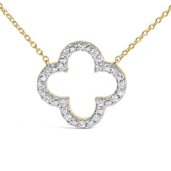 Gold Vermeil 1/10 Cttw Diamond Clover Pendant Necklace