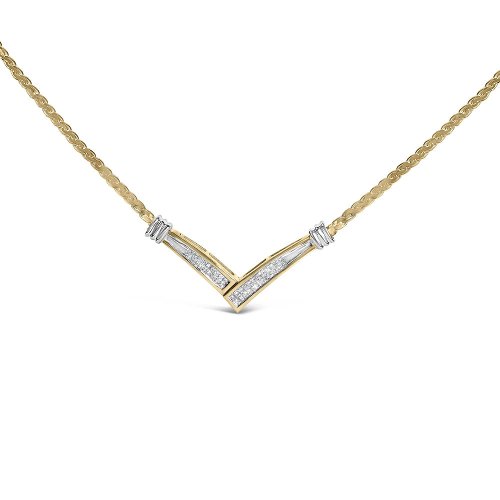 10K Yellow and White Gold 1/2 Cttw Princess Cut Diamond Channel-Set “V” Shape 18" Franco Chain Necklace (H-I Color, SI2-I1 Clarity)