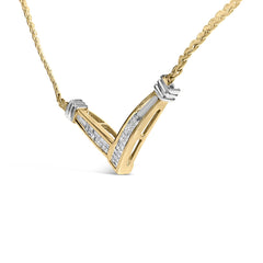 10K Yellow and White Gold 1/2 Cttw Princess Cut Diamond Channel-Set “V” Shape 18" Franco Chain Necklace (H-I Color, SI2-I1 Clarity)