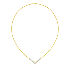 14K Yellow and White Gold 1/4 Cttw Princess Cut Diamond Channel-Set “V” Shape 18" Pendant Necklace (H-I Color, SI2-I1 Clarity)