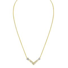 14K Yellow and White Gold 1/4 Cttw Princess Cut Diamond Channel-Set “V” Shape 18" Pendant Necklace (H-I Color, SI2-I1 Clarity)