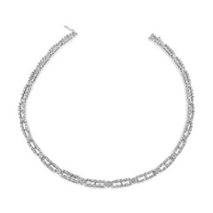AGS Certified 14K White Gold 8 1/2 Cttw Diamond Alternating Bar and Floral Cluster Link 18" Choker Necklace (G-H Color, SI2-I1 Clarity)