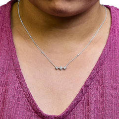 10K White Gold Bezel Set Princess Diamond 3 Stone Kite Shape and Station Necklace (H-I Color, SI2-I1 Clarity) - 18" Inches