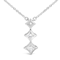 10K Gold 1/5 Cttw Princess Cut Diamond 3 Stone Drop 18" Pendant Necklace (H-I Color, SI2-I1 Clarity)
