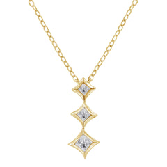 10K Gold 1/5 Cttw Princess Cut Diamond 3 Stone Drop 18" Pendant Necklace (H-I Color, SI2-I1 Clarity)
