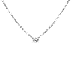 14K White Gold Lab Grown Oval Solitaire Diamond East West 18" Pendant Necklace (F-G Color, VS2-SI1 Clarity)