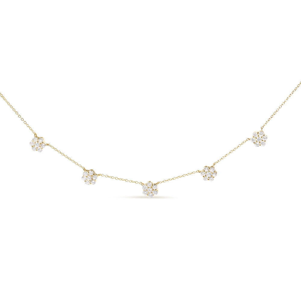 14K Yellow Gold 2.00 Cttw Diamond Cluster 18" Station Necklace (I-J Color, I1-I2 Clarity)