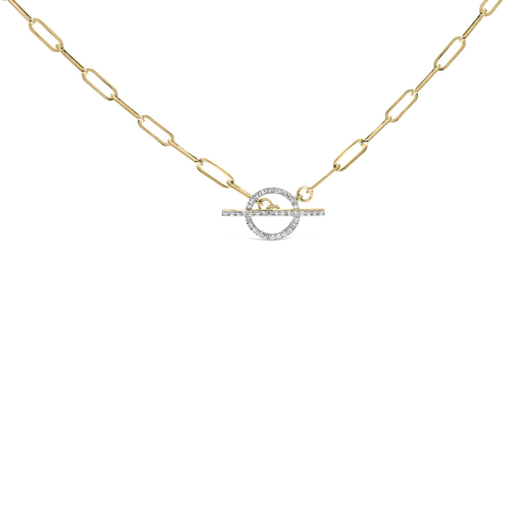 14KT Yellow Gold 1/4 Cttw Diamond Toggle Clasp Paperclip Link Necklace (I-J Color, I1-I2 Clarity) - 18" Inches