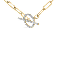 14KT Yellow Gold 1/4 Cttw Diamond Toggle Clasp Paperclip Link Necklace (I-J Color, I1-I2 Clarity) - 18" Inches