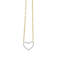 14K Yellow Gold Plated .925 Sterling Silver 1/4 Cttw Diamond Open Heart with Paperclip Chain Pendant Necklace (I-J Color, I2-I3 Clarity) - 18" Inches
