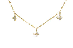 14KT Yellow Gold 1/2 Cttw Diamond Butterfly Station Paperclip Station Necklace (I-J Color, I1-I2 Clarity) - Adjustable 15"-17" Inches