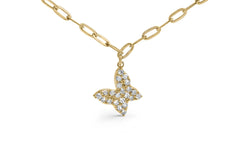 14KT Yellow Gold 1/2 Cttw Diamond Butterfly Station Paperclip Station Necklace (I-J Color, I1-I2 Clarity) - Adjustable 15"-17" Inches