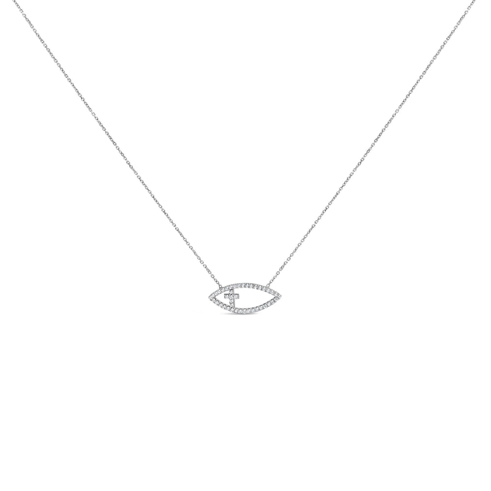 .925 Sterling Silver 1/2 Cttw Diamond Cross and Evil Eye 18" Inch Pendant Necklace (H-I Color, SI1-SI2 Clarity)