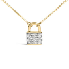 14K Yellow Gold 1/6 Cttw Diamond Lock Pendant 18" Necklace (I-J Color, I1-I2 Clarity)