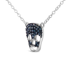 .925 Sterling Silver 1/7 Cttw Blue Diamond Skull Pendant Necklace (Blue Color, SI1-SI2 Clarity) - 18" Inches