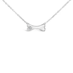 .925 Sterling Silver Diamond Accent Dog Bone Charm 18" Pendant Necklace (I-J Color, I2-I3 Clarity)